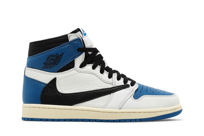 Tênis Nike Air Jordan 1 Retro High Fragment Design x Travis Scott Couro Branco Azul